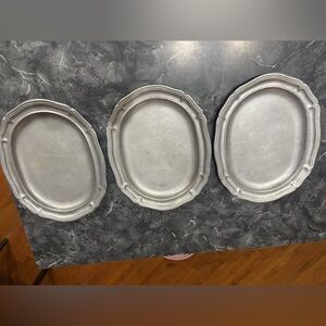 Set of 3 Vintage Wilton Armetale Pewter Large Oval Platter Hand Crafted